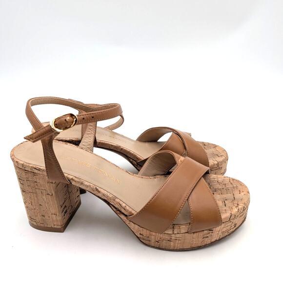Stuart Weitzman Dayna Crisscross Platform Sandals Women's Adobe Size US7B EU37.5 - Picture 3 of 14